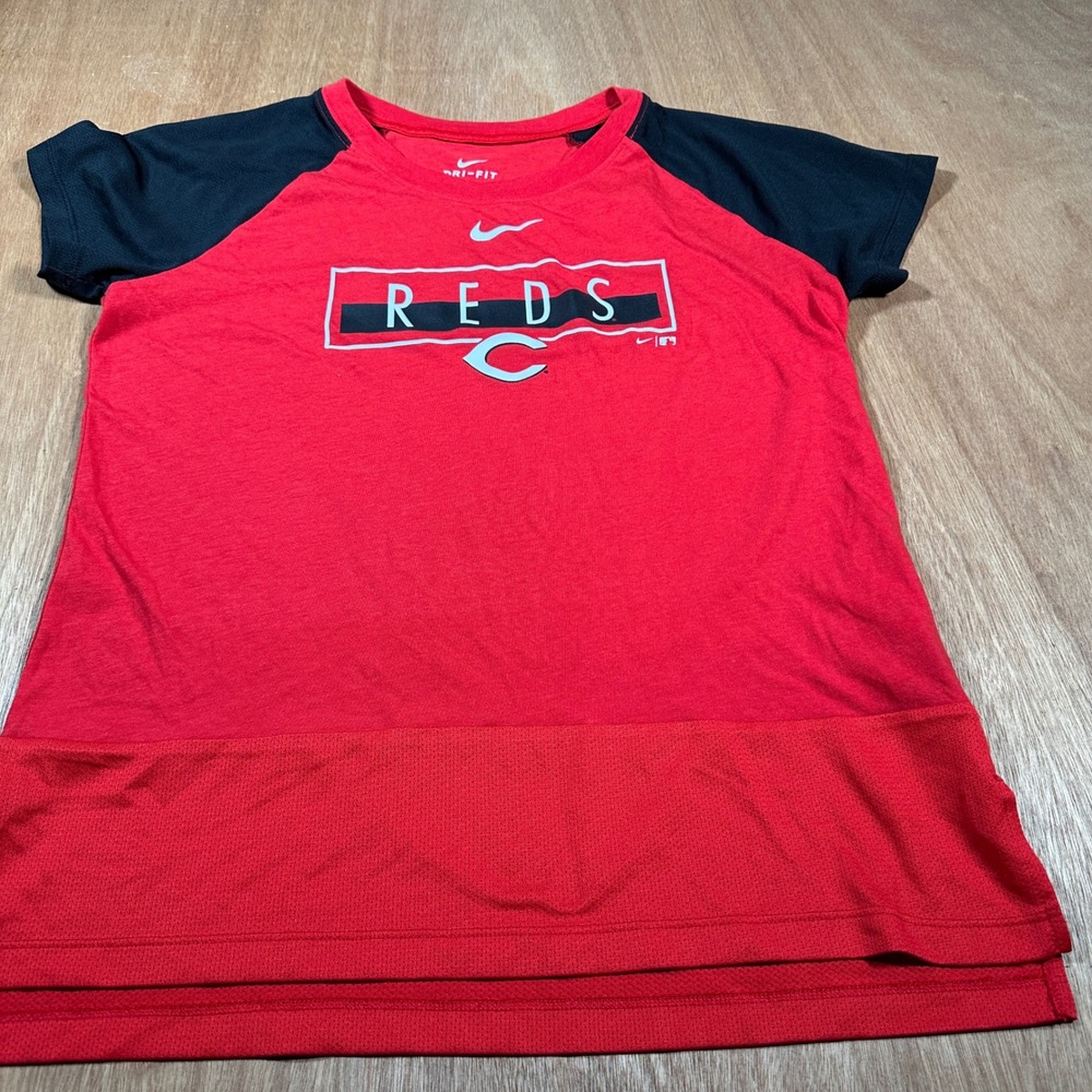 Nike Cincinnati Reds Baseball T-Shirt Mens Medium Red Black Dri-FIT MLB Raglan